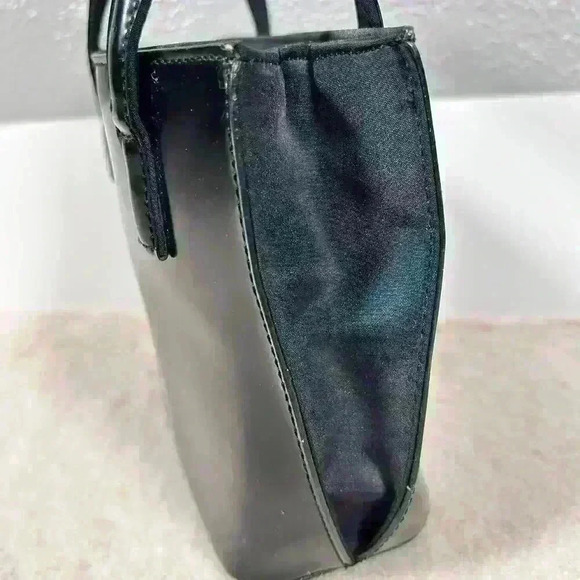 VINTAGE 90s Y2K Black Patent Leather Look Elegant Handbag Purse Women Small - Picture 5 of 13